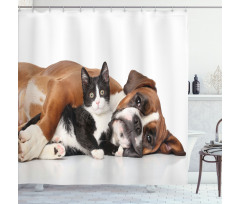 Cat Dog Friendship Shower Curtain