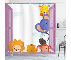 Animals Peeping Window Shower Curtain