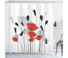 Hand Drawn Poppy Flowers Shower Curtain