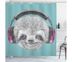 DJ Sloth Headphones Shower Curtain