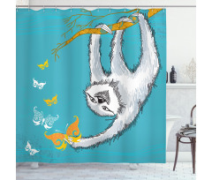 Sketchy Sloth Butterflies Shower Curtain