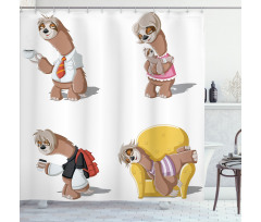 Lazy Sloth Family Cartoon Shower Curtain