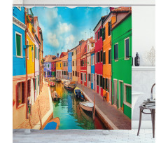 Colorful Buildings Boats Shower Curtain