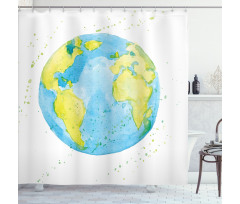 Watercolor Style Planet Shower Curtain