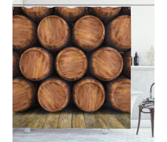 Wall of Wooden Barrels Shower Curtain