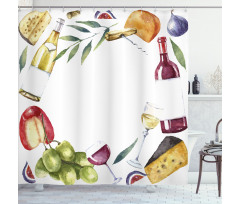 Watercolor Food Wine Frame Shower Curtain