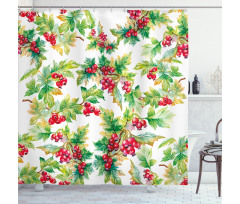 Watercolor Berries Winter Shower Curtain