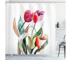 Watercolor Tulip Flowers Shower Curtain