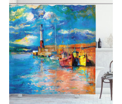 Oil Painting Lighthouse Shower Curtain