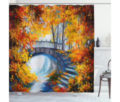 Autumn Forest with Bridge Shower Curtain