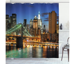 New York at Night Bridge Shower Curtain