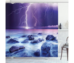 Stormy Sky Ocean Rocks Night Shower Curtain