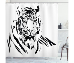 Black Outline Hunter Cat Shower Curtain