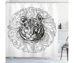 Monochrome Feline Leaves Shower Curtain