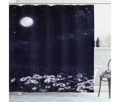 Dark Night White Daisies Shower Curtain