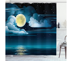 Clouds Full Moon Stars Shower Curtain
