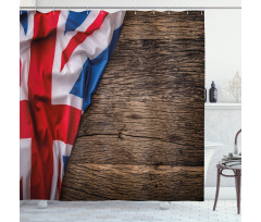 Flag on Oak Board Shower Curtain