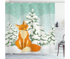 Red Fox Winter Forest Xmas Shower Curtain