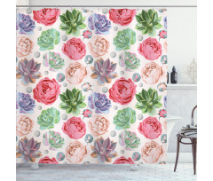 Peony Roses and Cactus Shower Curtain