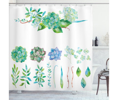 Leaves Flowers Watercolor Shower Curtain