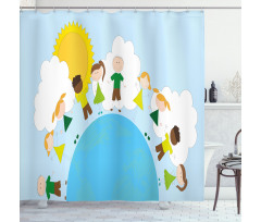 Smiling Kids on Planet Shower Curtain