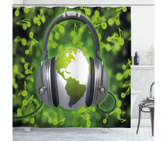 Headphones Music Globe Shower Curtain