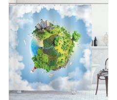 Cartoon Globe Greenery Shower Curtain