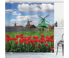 Red Color Tulips Field Shower Curtain