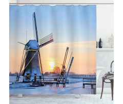Icy Dutch River Sunset Shower Curtain