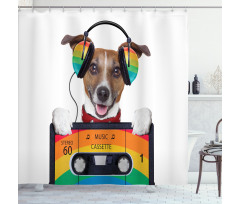 Dog Headphones Shower Curtain