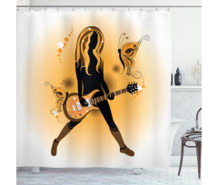 Girl Hair Guitar Shower Curtain