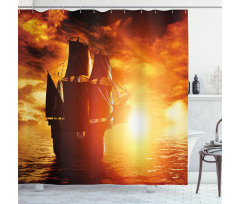 Ship Sunset Shower Curtain