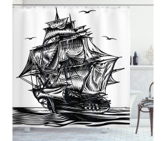 Nautical Line Art Shower Curtain