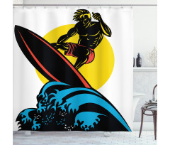 Man on Sea Waves Shower Curtain