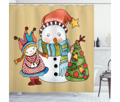 Toy Snowman Tree Shower Curtain