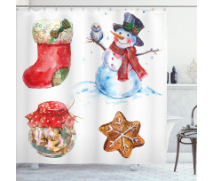 Watercolor Xmas Shower Curtain