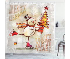 Skating Happy Snowman Shower Curtain