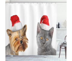Cat Dog Xmas Hats Shower Curtain