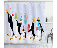 Penguins in Caps Shower Curtain