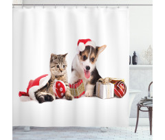 Dog Cat with Presents Shower Curtain