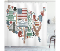 Travel Landmarks USA Flag Shower Curtain