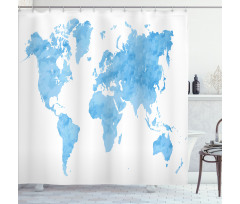 Blue Watercolor World Map Shower Curtain