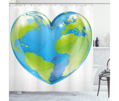 Vibrant Globe Heart Shape Shower Curtain