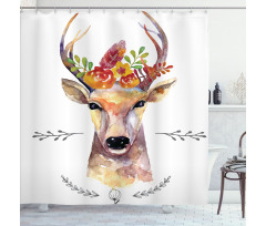 Watercolor Deer Rustic Shower Curtain