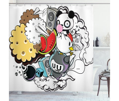 Animal Food Crazy Doodle Shower Curtain