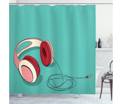 Cool Pink Retro Earphones Shower Curtain