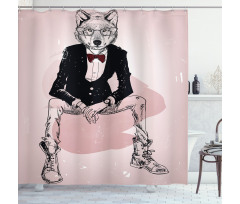 Hipster Wild Wolf Glasses Shower Curtain