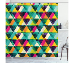Vibrant Triangles Grunge Shower Curtain