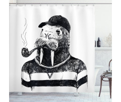 Walrus with Pipe Sketch Shower Curtain
