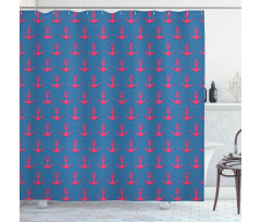 Pink on Blue Dots Shower Curtain